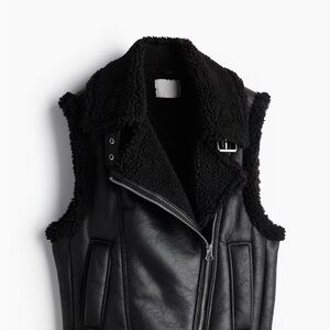H&M Black Faux Leather Vest with Shearling